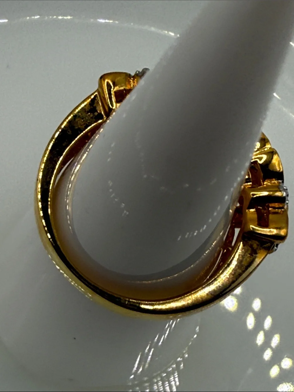Vintage Gold plated brass diamond open work Floral Band Ring Silver tone Accents